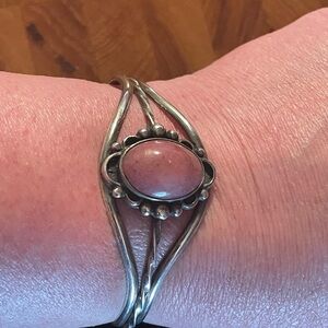 Vintage Sterling Silver Pink Stone Cuff Bracelet. Southwestern. Stamped Sterling